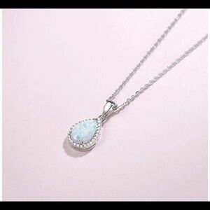 White Opal Sterling Silver Necklace Cubic Zirconia